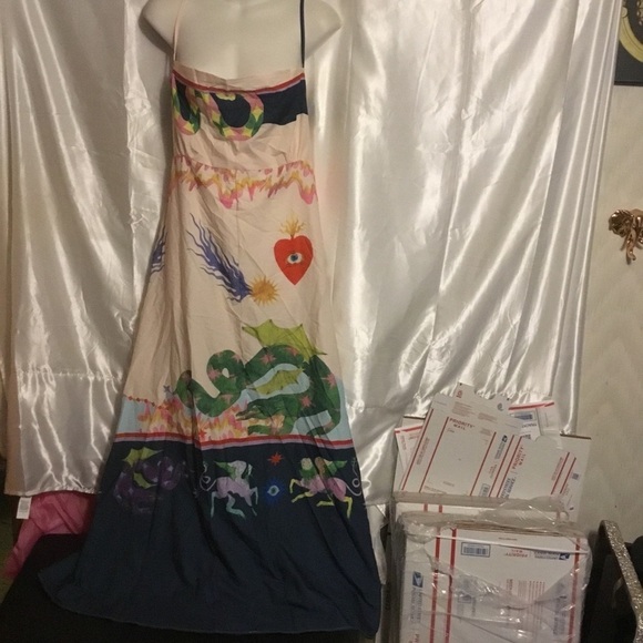 Bohemian A line Unique Print Smocked Back Midi Beach Dress XL - Picture 16 of 16